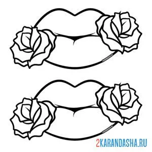 Раскраска розы и губы онлайн