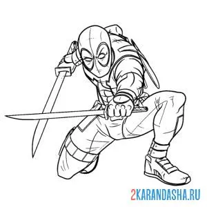 Раскраска дэдпул с мечами онлайн