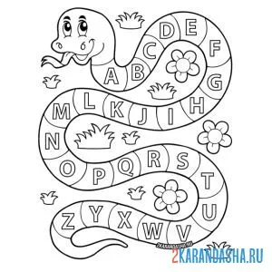 Онлайн раскраска змея с английским афавитом