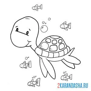 Раскраска черепашка водоплавающая онлайн