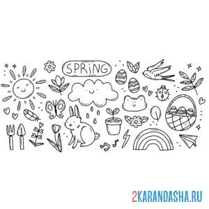 Раскраска наклейки весна онлайн
