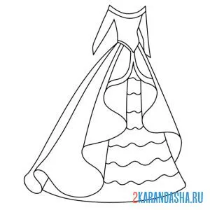 Распечатать раскраску пышное платье с длинным рукавом на А4