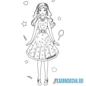 Раскраска девочка в платье онлайн