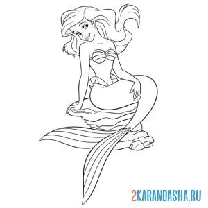 Раскраска русалочка ариэль на камне мечтает онлайн