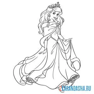 Распечатать раскраску русалочка ариэль принцесса в платье на А4