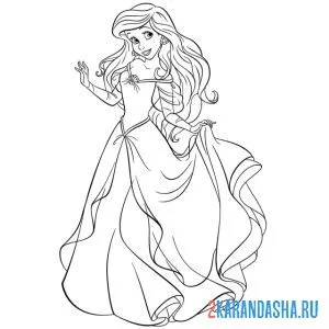 Раскраска русалочка ариэль в пышном платье онлайн