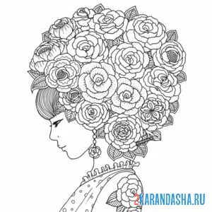 Онлайн раскраска девушка с розами