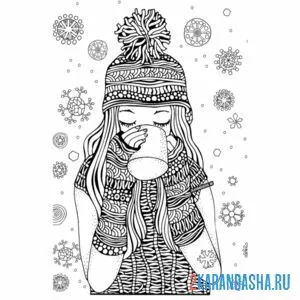 Раскраска девушка зимой онлайн