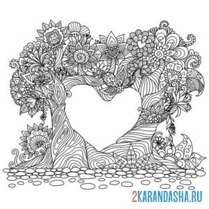Раскраска дерево любви антистресс онлайн