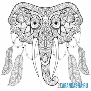 Раскраска слон узоры онлайн