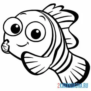 Раскраска мультяшная рыбка онлайн