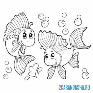 Раскраска морские рыбы с пузырями онлайн