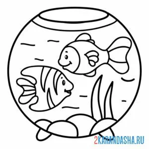 Раскраска аквариум с рыбками онлайн