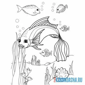 Раскраска рыба под водой онлайн