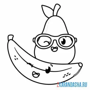 Онлайн раскраска груша и банан кавай