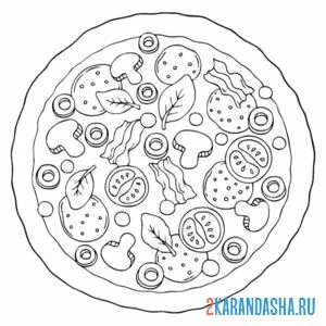 Распечатать раскраску пиццы с грибами и томатами на А4