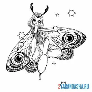 Распечатать раскраску аниме бабочка девушка на А4