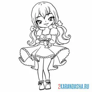 Распечатать раскраску аниме девушка в платье на А4
