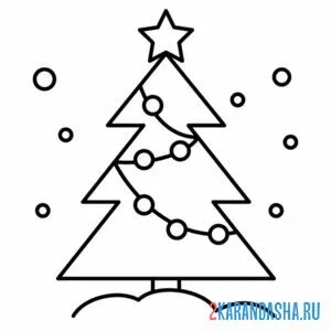 Раскраска рождественская елка с гирляндой онлайн