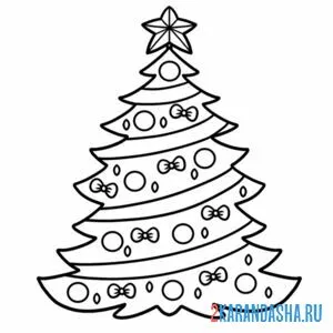 Раскраска новогодняя елка с мишурой онлайн