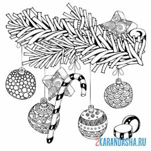 Раскраска новогодние шары на елке арт онлайн
