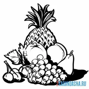 Раскраска натюрморт ананас и фрукты онлайн
