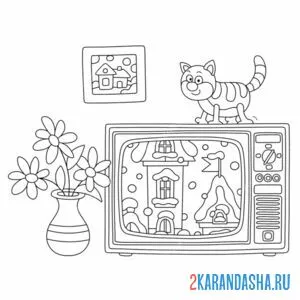 Раскраска необычный натюрморт с котом онлайн