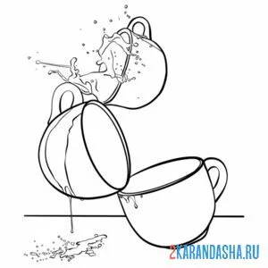 Раскраска натюрморт с чашками онлайн