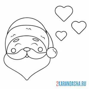 Раскраска дед мороз лицо сердечки онлайн