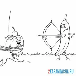 Раскраска банан лучник и яблоко онлайн