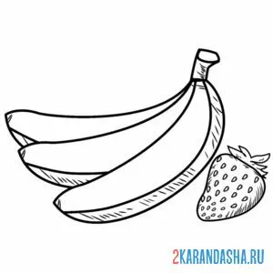 Раскраска банан и клубника онлайн
