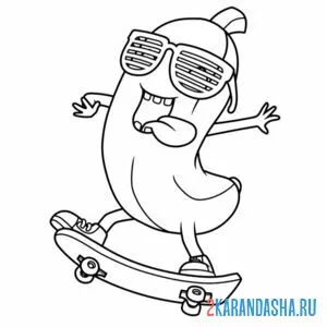 Раскраска банан на скейтборде онлайн