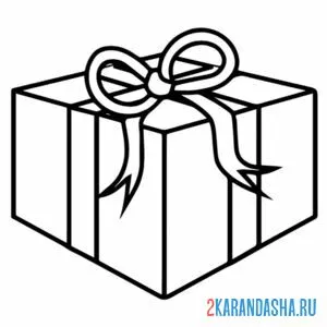 Раскраска коробка подарка с бантом онлайн