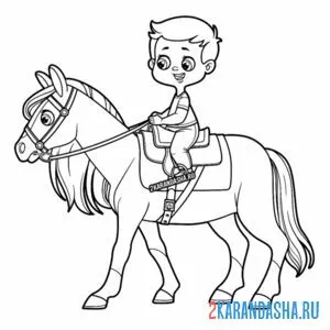 Распечатать раскраску мальчик на лошади на А4