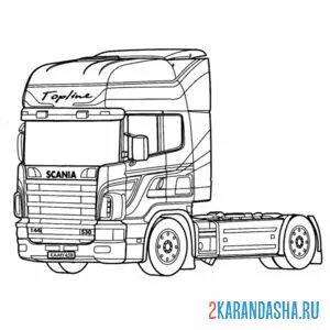 Распечатать раскраску грузовик scania 144 topline на А4