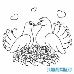 Распечатать раскраску влюбленные голуби на А4