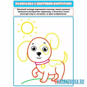 Раскраска с цветным контуром собачка онлайн