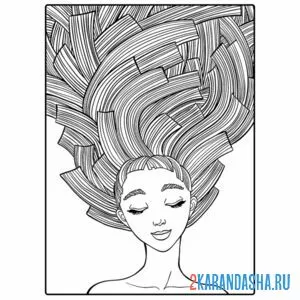 Раскраска девушка арт-терапия волосы онлайн