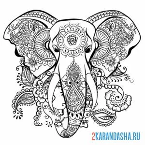 Раскраска слон арт-терапия онлайн