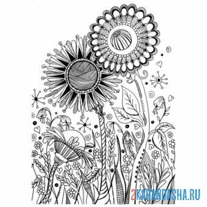 Раскраска полевые цветы арт-терапия онлайн