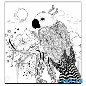 Раскраска попугай арт-терапия онлайн