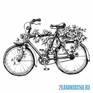 Раскраска велосипед с цветами онлайн