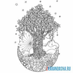 Раскраска ночное дерево антистресс онлайн