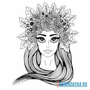 Раскраска девушка с цветами арт-терапия онлайн