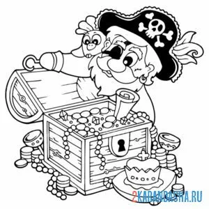 Распечатать раскраску пират и сокровища на А4