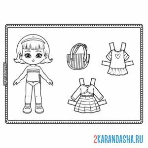 Распечатать раскраску бумажная кукла для вырезания адель для вырезания одежда и кукла на А4