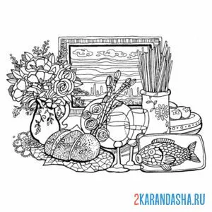 Раскраска натюрморт стол с едой онлайн
