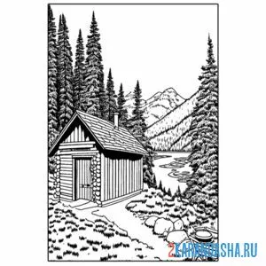 Раскраска дом лесничего в горах онлайн