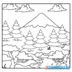 Раскраска горы и деревья онлайн