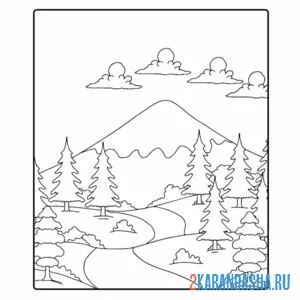 Раскраска горы и елки онлайн